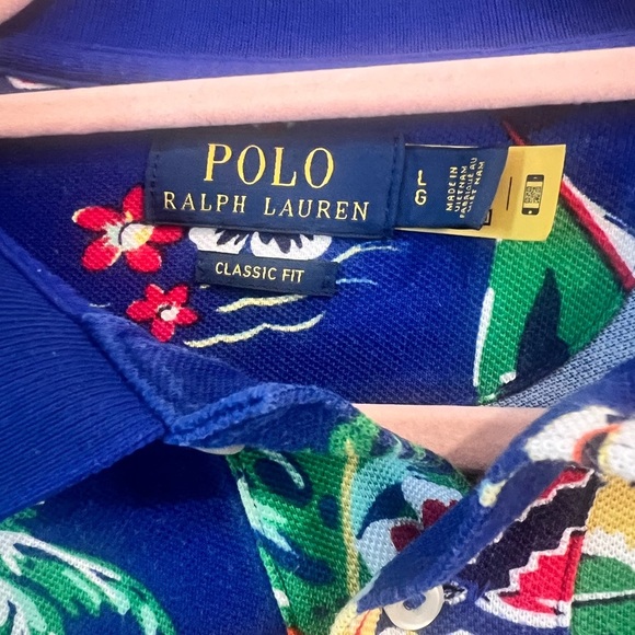Ralph Lauren Men's Blue Tropical Polo Shirt - Picture 9 of 10